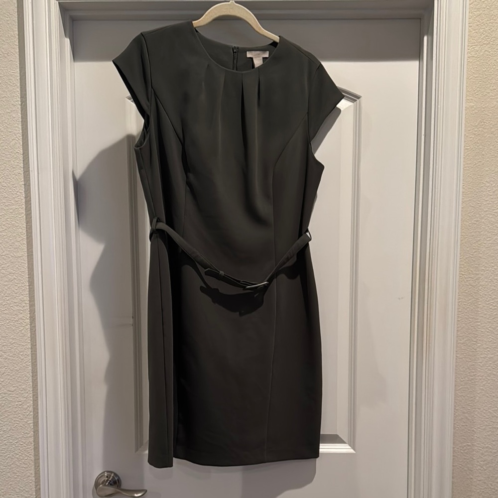 H&M Olive Dress Cap Sleeve Crew Neck